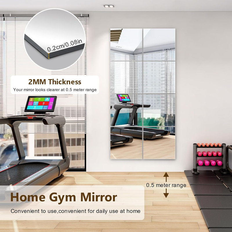 4-pack full-length wall mirrors, 12 x 12 inch acrylic mirror tiles