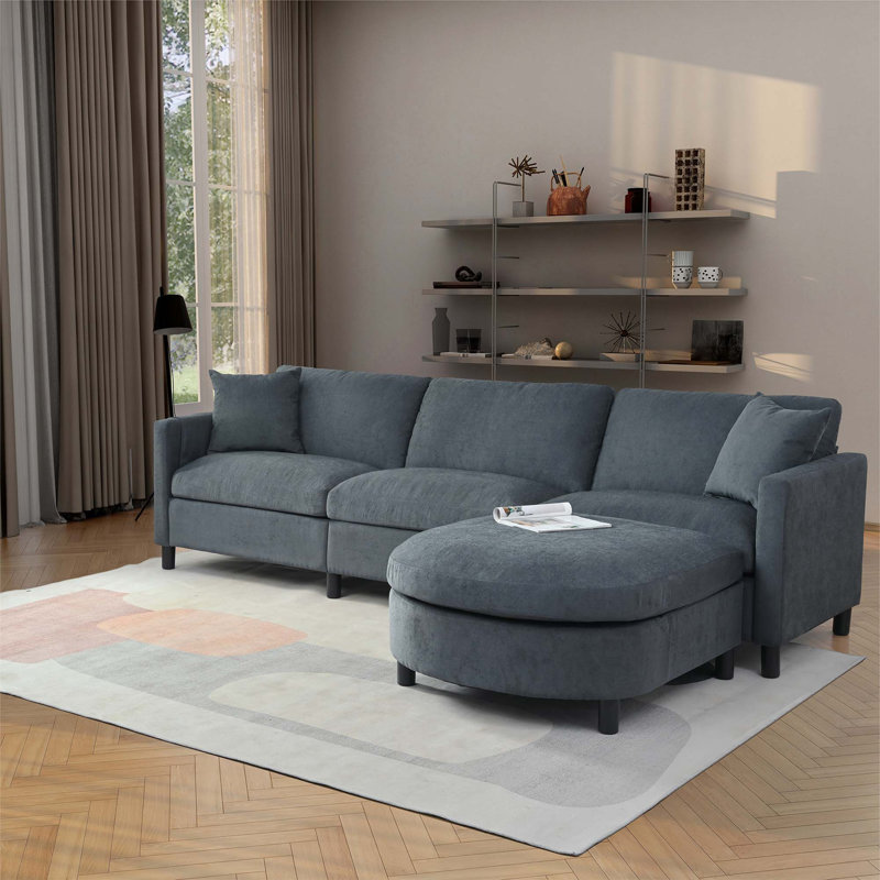 Canapé modulaire à coussin amovible avec repose-pieds mobile, Gris foncé