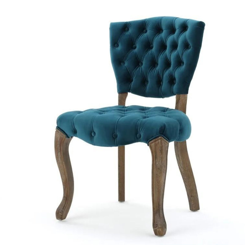 Chaise Parsons rembourrée et capitonnée Richard, Velours bleu sarcelle