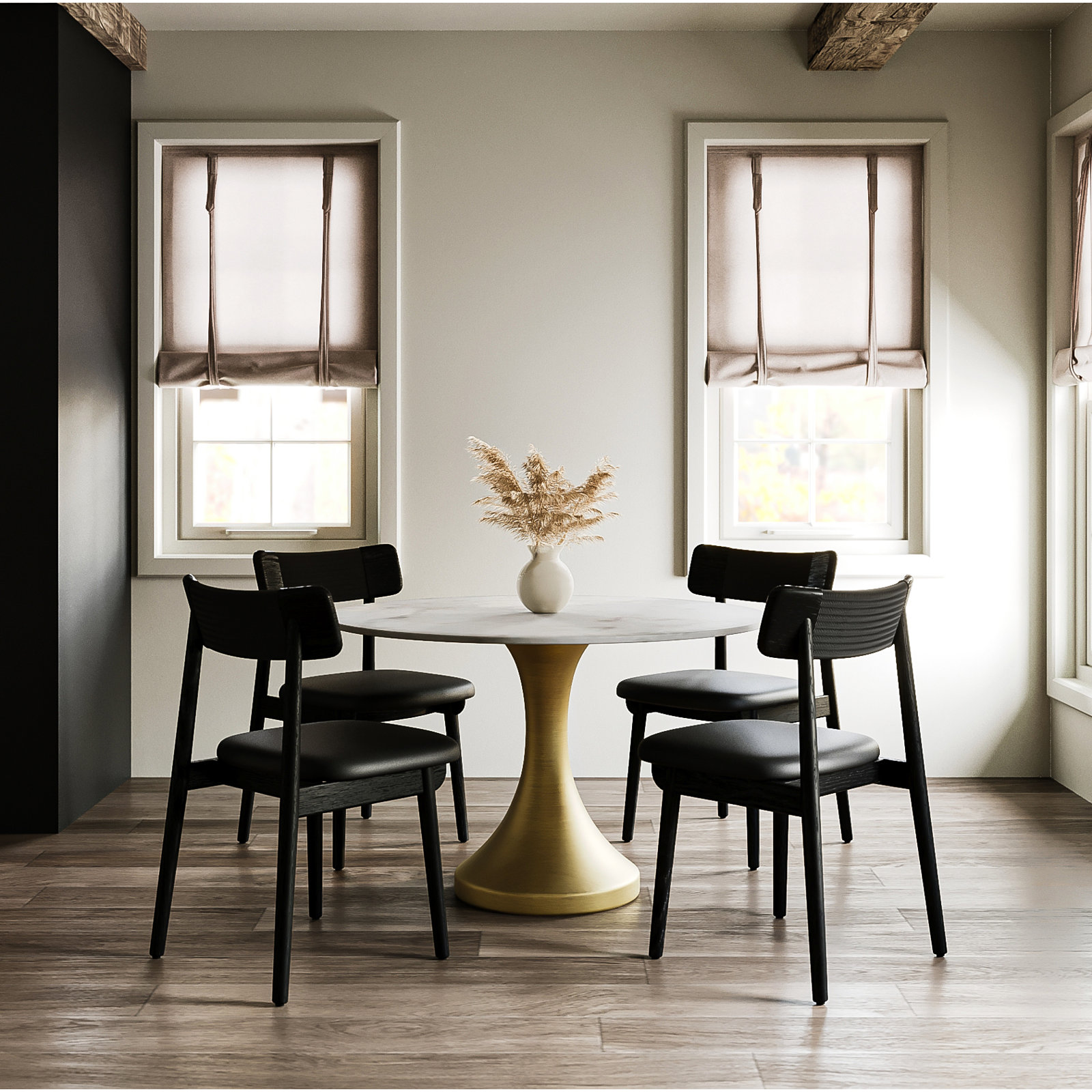 Sakina Leather Dining Chair, Black, Black