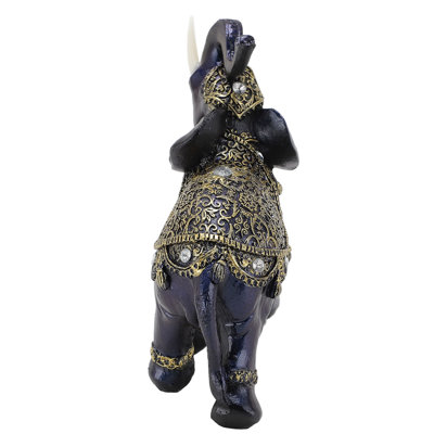 Éléphant Figurine en résine Feng Shui Wealth Lucky Statue ornement décoratif pour cadeau de pendaison de crémaillère bleu L