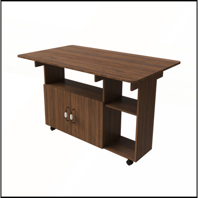 Multi-Functional 47 Inch Folding Table with Storage Shelves and Wheels for Kitchen, Dorm, or Office