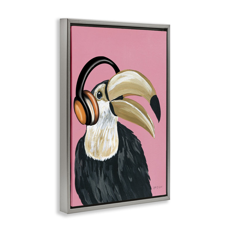 Toile flottante Toucan & Music, Cadre flottant gris lustré, H 25 po x l 17 po