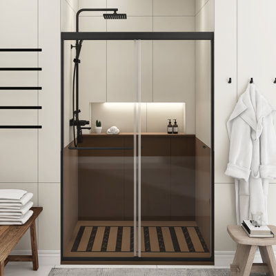 Porte de douche demi-cadre avec verre transparent l 48 po x H 72 po