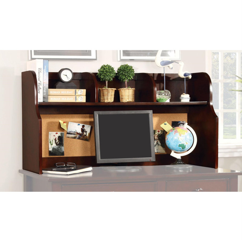 Joleigha 46 Inch Wood Hutch, 3 Open Compartments with Corkboard, Cherry Brown