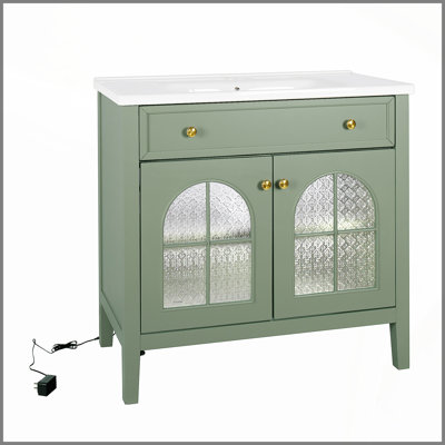 Armoire de salle de bain 35,6 pouces avec éclairage activé par le mouvement et beaucoup de rangement, parfait pour l'élégance moderne et médiévale