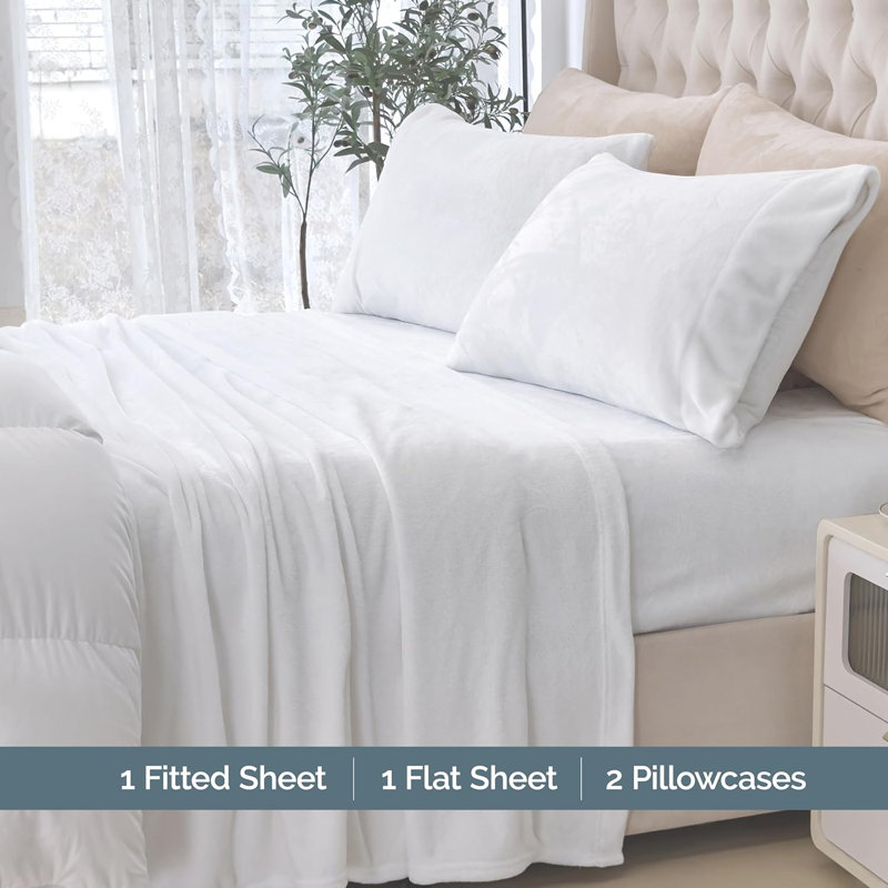Ensemble de 4 valises pour chambre d'amis, Ensemble de draps pour lit double + 2 taies d'orei, Blanc