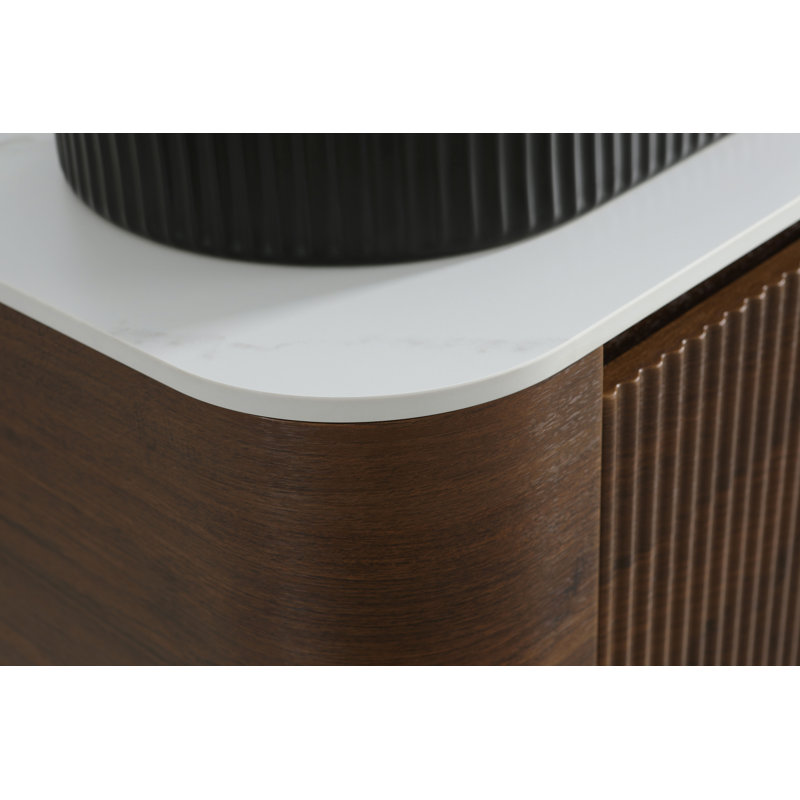 Meuble-lavabo flottant 36 po avec lavabo vasque et porte-serviettes 36 po, Walnut, Blanc de Carrare