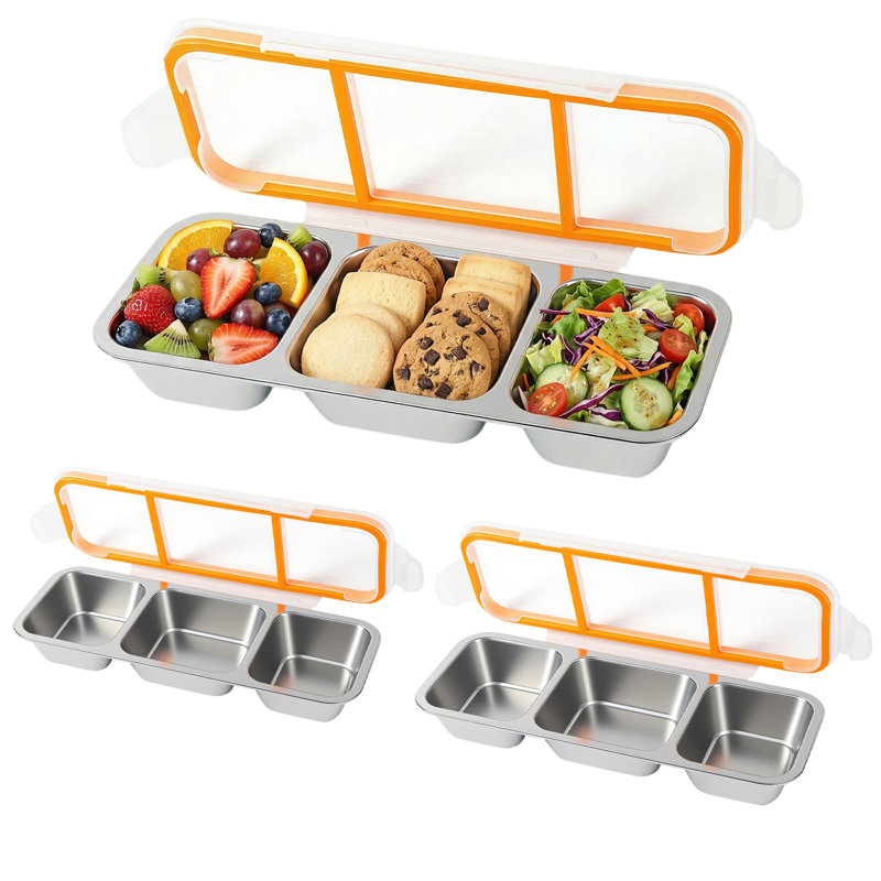 Boîte-repas à 3 compartiments en acier inoxydable 20 oz / 600 ml avec couvercle (ensemble de 3)