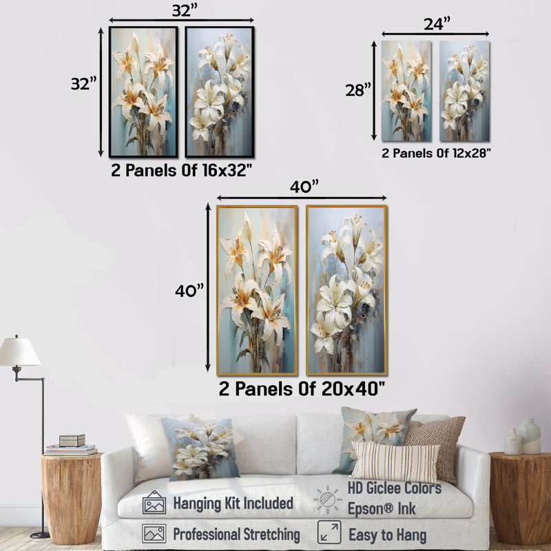Dreamy Serenade of Lilies - ensemble de 2 reproductions d'art mural lys, Toile tendue, H 28 po x l 25 po