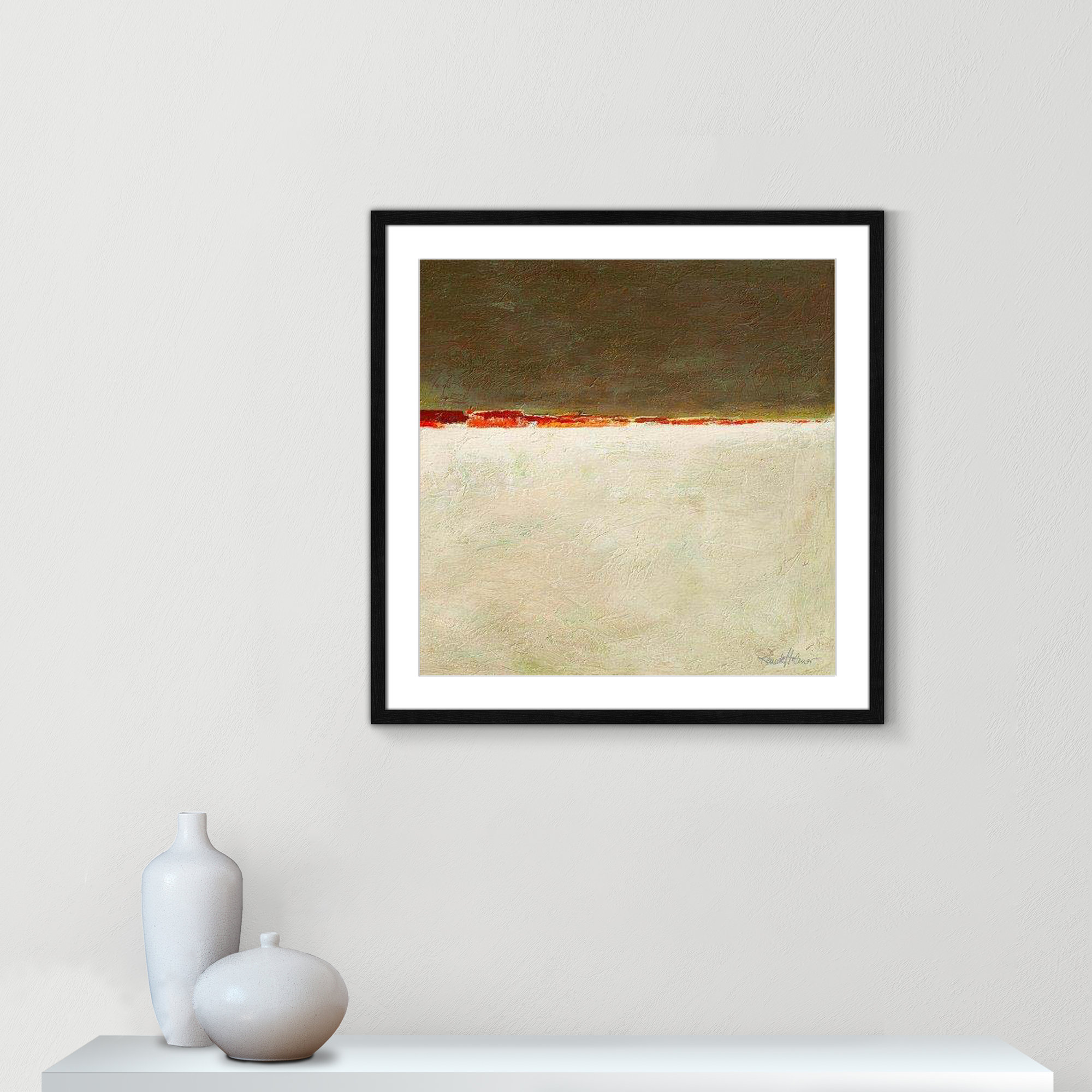 Orange Horizon I by Renate Holzner - Print, 27.5" H x 27.5" W x 0.75" D, Black Framed