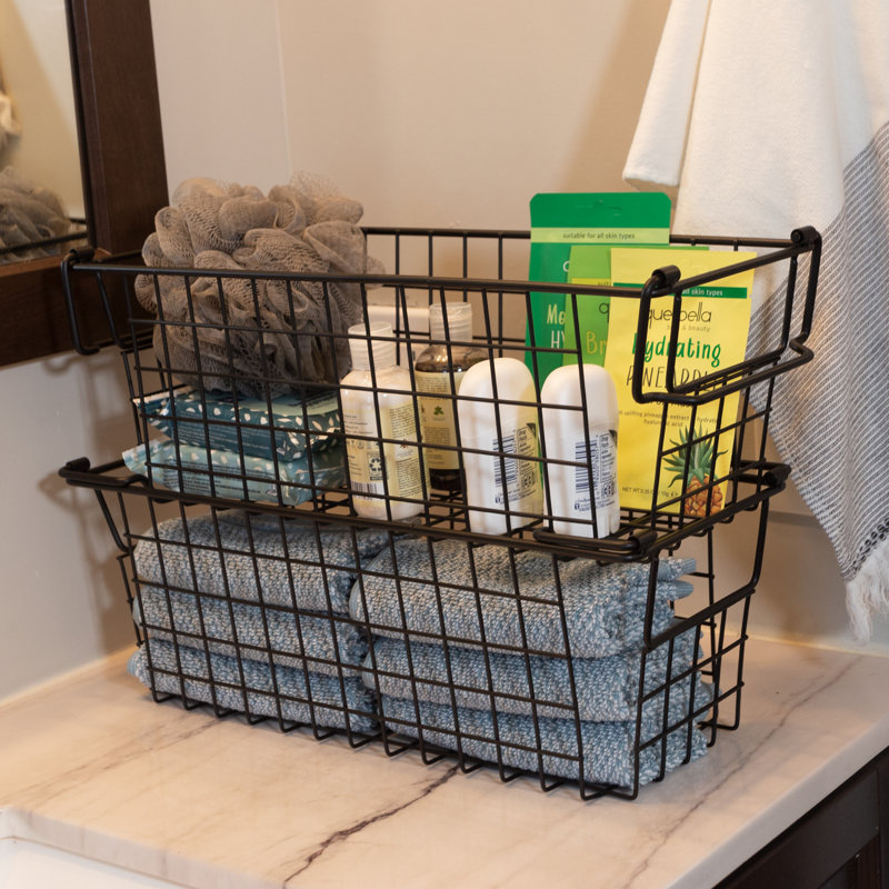 Stackable Metal Storage Baskets, Black, 5.5" H x 6" W x 16" D