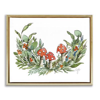 Mushrooms and Greens Brown Framed Floater Canvas Wall Art by Alexandria Gilbert Kincaid