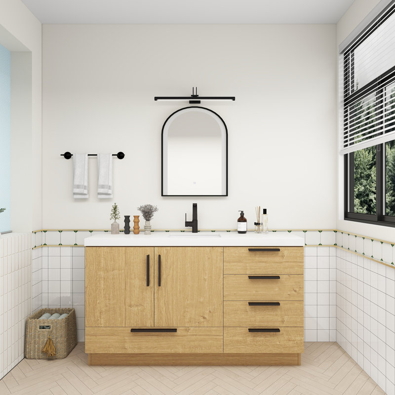 Meuble-lavabo autoportant avec tiroirs à droite Carla, 59", Chêne naturel