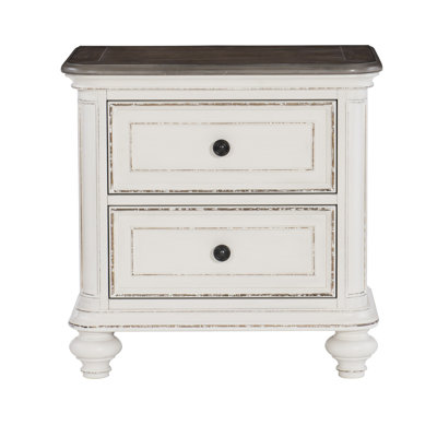Bedroom Nightstand With 2 Drawers In Antique White Style Nightstand, Drawers, Bearing Slide,