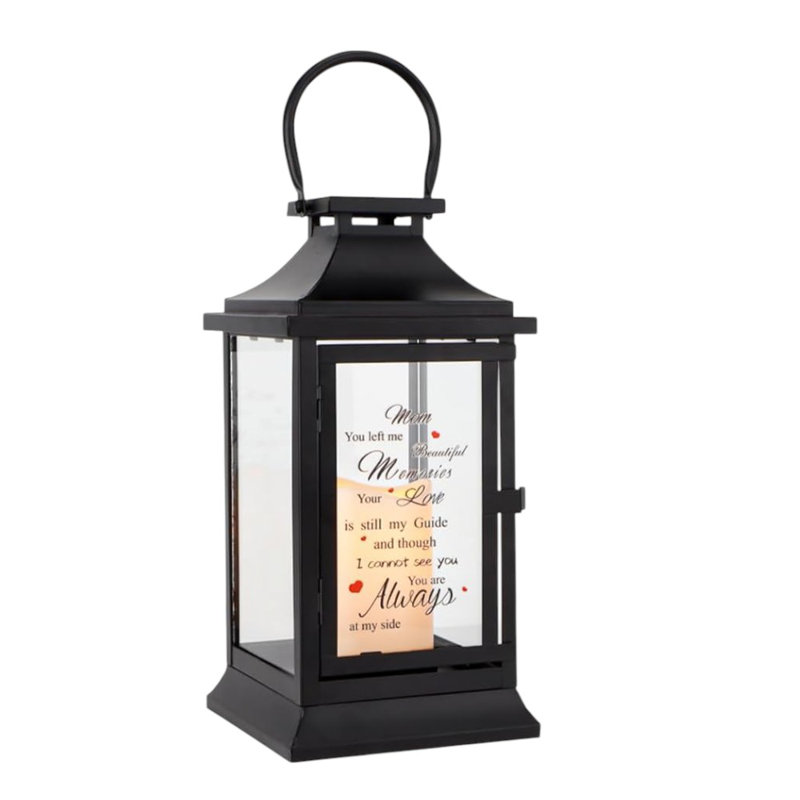 Porte-bougie commémoratif 15 po en verre et métal noir et transparent