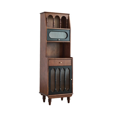 Armoire haute en bois de frêne massif brun clair et noir de 23,62 po de style Mid-Century à deux tons, armoire à vin en verre murale, armoire de rangement pour le salon