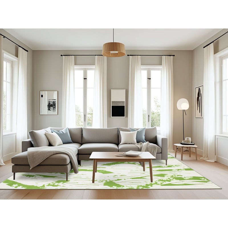 Tapis abstrait vert / crème, Rectangle 8 pi x 10 pi