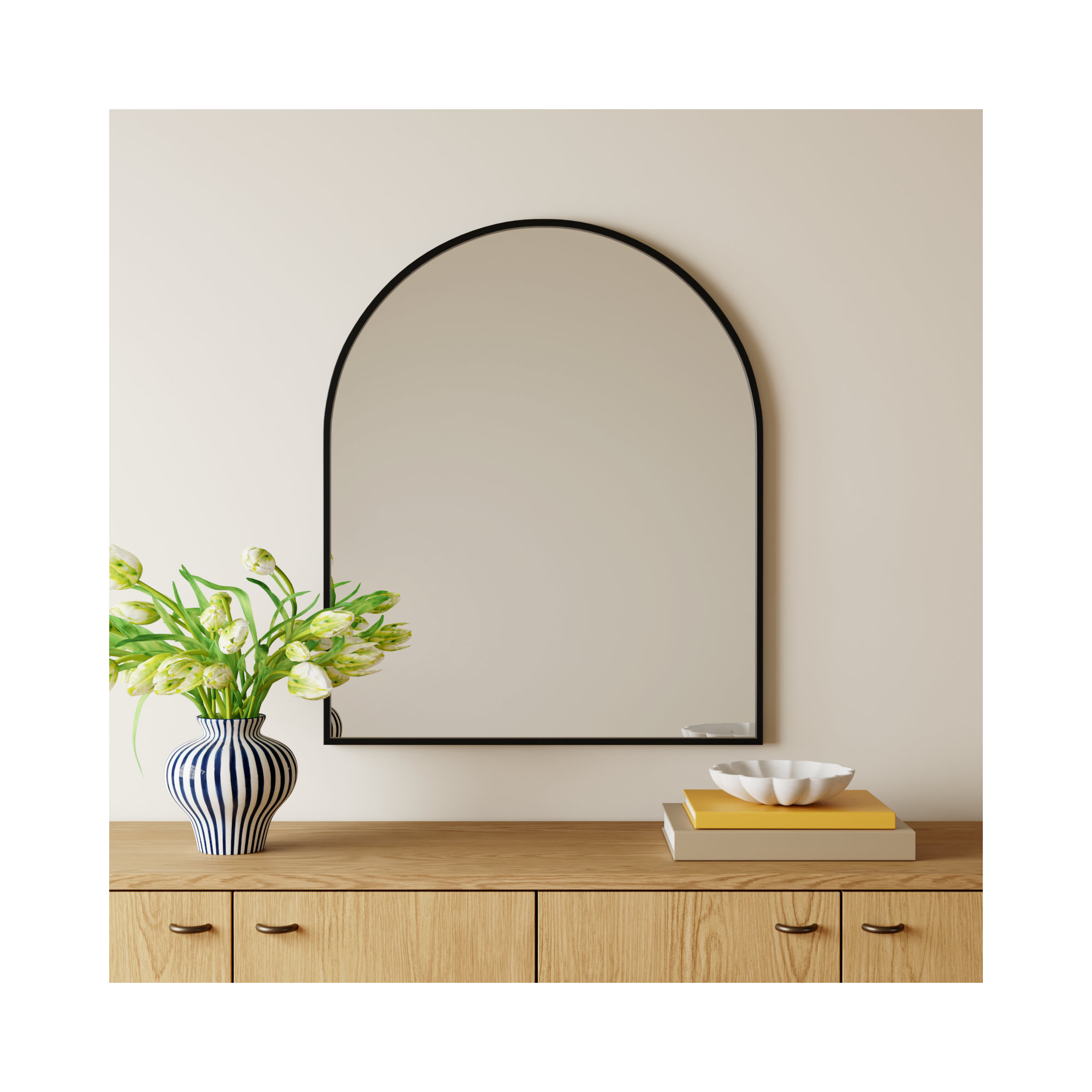 Sabine Metal Arch Wall Mirror, 36" x 30", Black