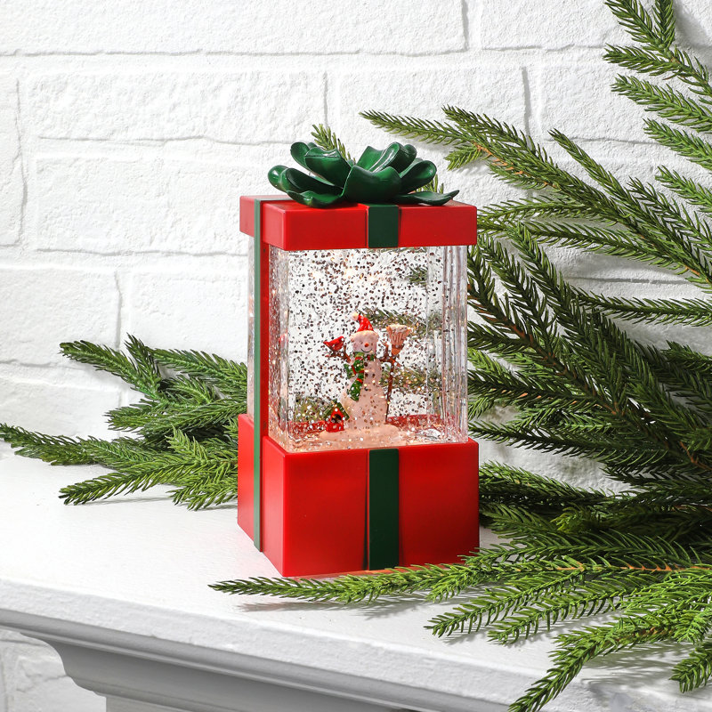 6" Red and Green LED Snowman Water Globe