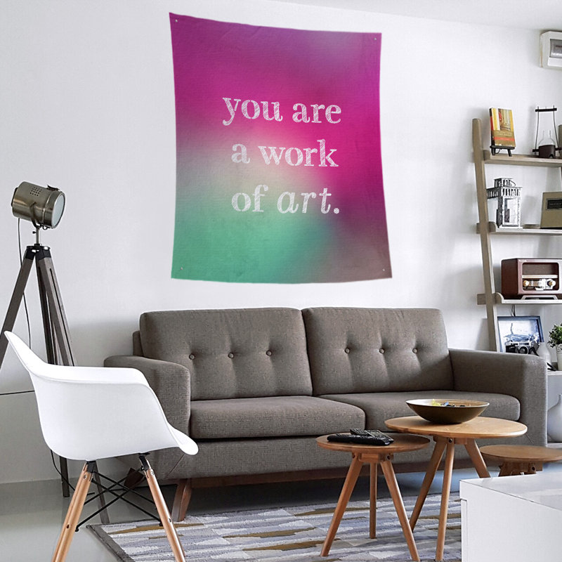 Tapisserie de travail en polyester d’art sur les citations, H 104 po x l 88 po, Fuchsia / vert
