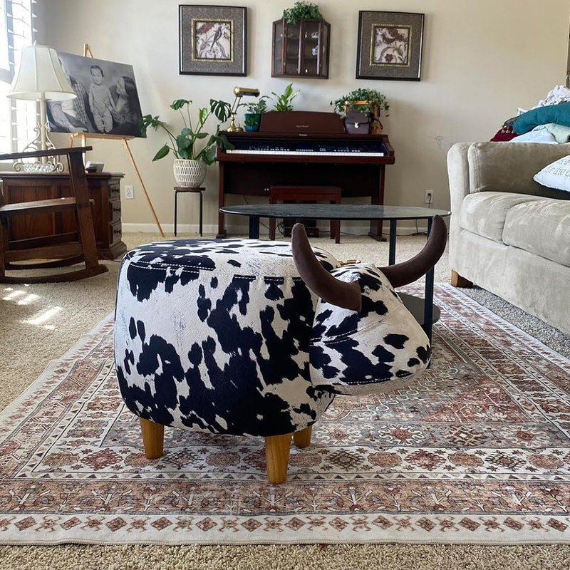 Banc en velours pour enfants en forme de vache, siège confortable multifonctionnel pour chambre d'enfant, Brun et blanc