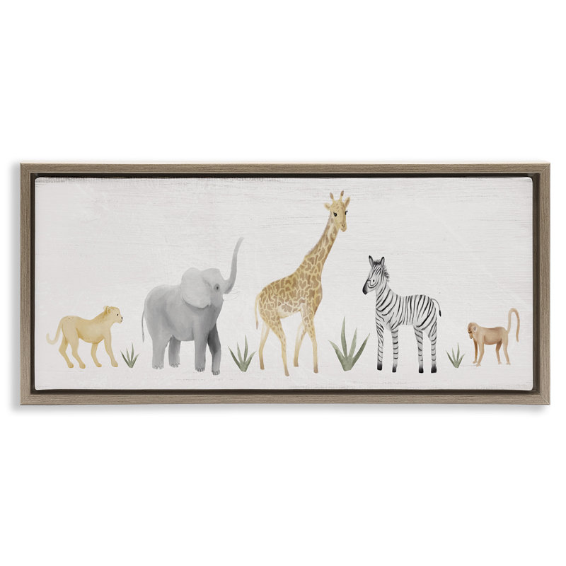 Adorable animaux de la jungle, art mural sur toile flottant à grain brun par Daphne Polselli, Cadre flottant orme Montalcino