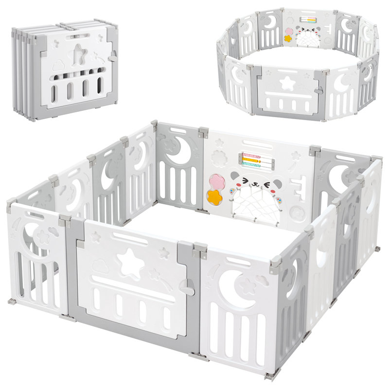 Safe Foldable No - Gaps Baby Playpen for Exploration, 24" H x 75" W x 75" D, Gray/White