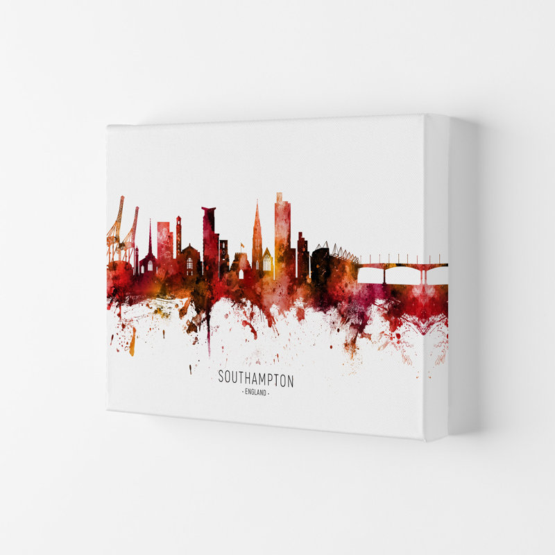 Southampton England Skyline Red City Name by Michael Tompsett - Print, Wrapped Canvas, 29.7cm H x 42cm W x 4cm D