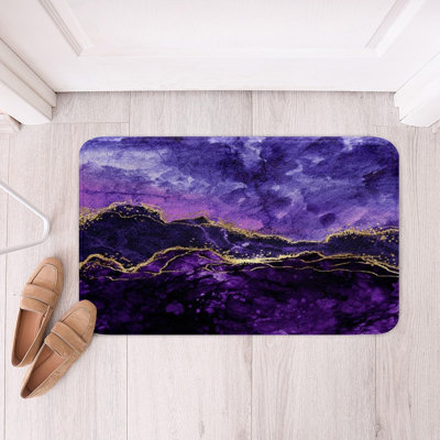 Tapis de bain mauve en marbre mauve abstrait, paillassons mauves abstraits, tapis fluide à l'encre irisée, marbrant, moderne, élégant, décoratif, tapis de salon, patchwork, décor de chambre à coucher, 18 po x 47 po