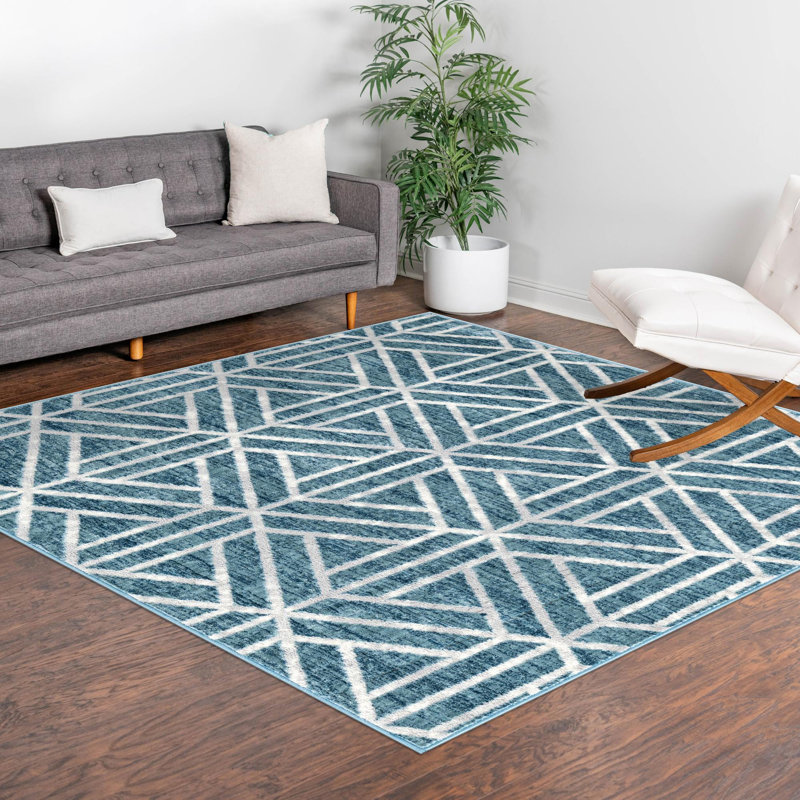 Tapis contemporain Eshin de couleur turquoise, Carré 5 pi 3 po