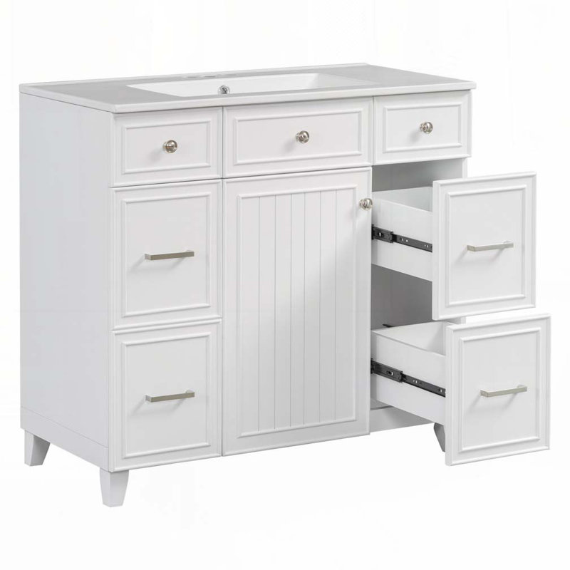 Meuble-lavabo 36 po avec lavabo en céramique, Blanc