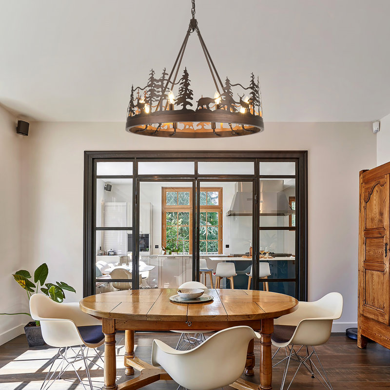 Lustre rustique à roulettes de style ambiant, H 59 po x l 29,9 po x P 29,9 po, Bronze frotté à l'huile, 8 lumières