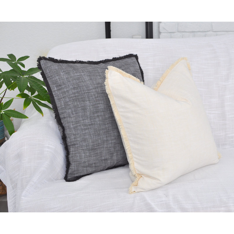 Housses de coussin texturées en coton texturé / Housses de coussin modernes / Taie d'oreiller élégante, Beige, Carré 16 po