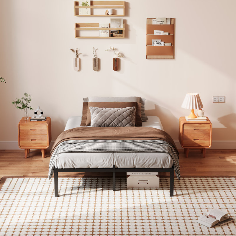 Cadre en acier de 8 pouces offrant un support solide et antidérapant, cadre de lit plateforme en acier robuste, silencieux et stable, aucune boîte de lit requise, grande capacité de rangement, installation facile, couleur noire