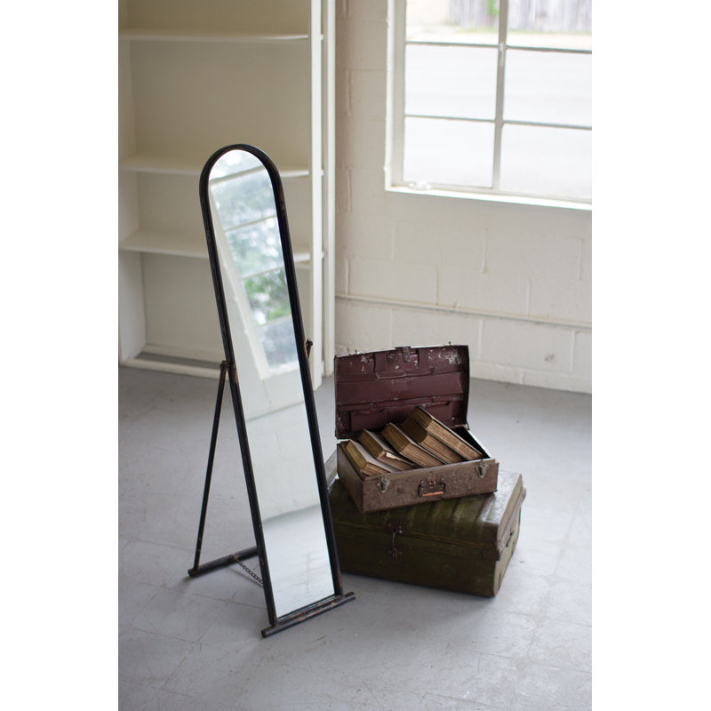  Miroir de plancher arqué 55,5 po - Cadre en métal noir patiné - Style campagnard