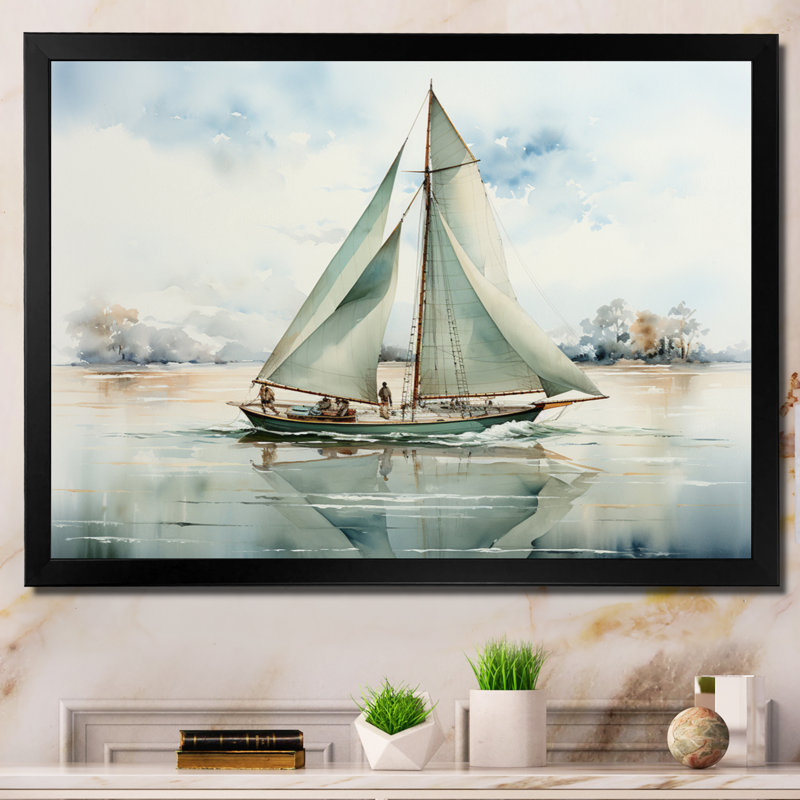 Mininmalisme voilier solitude II - décoration murale nautique et plage, H 24 po x l 32 po x P 1 po, Cadre simple noir