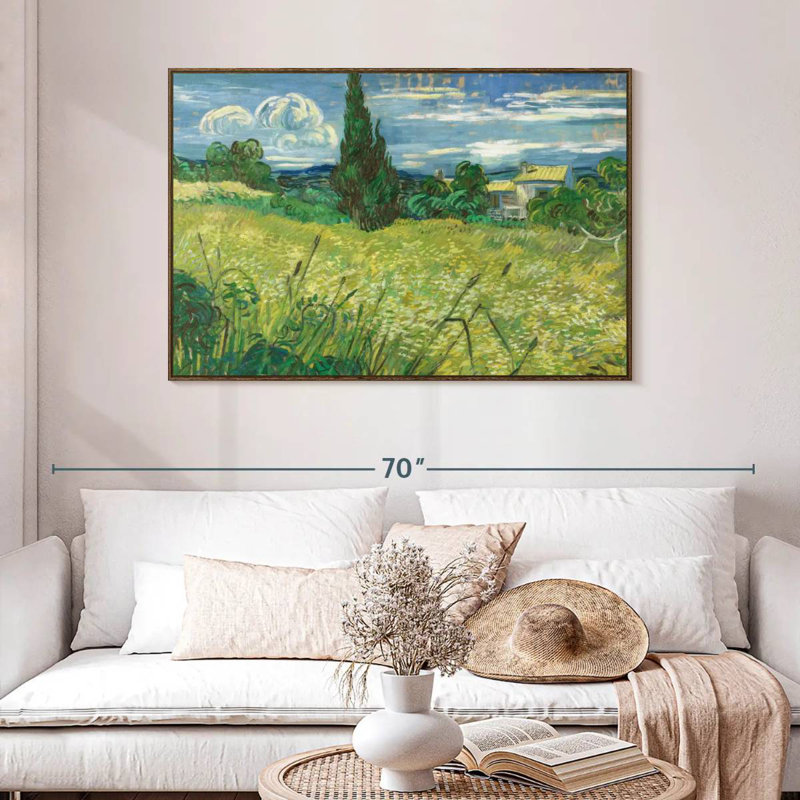 Champ vert 1889, 46 po x 31 po, Cadre flottant en noyer