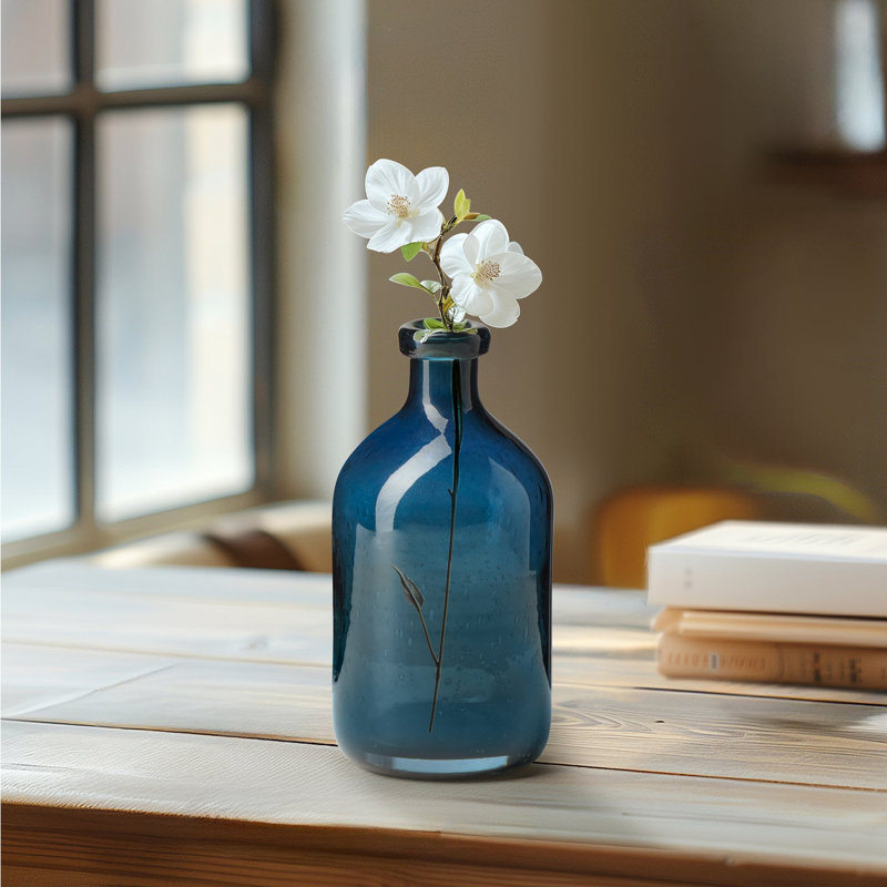 Vase en verre transparent 8 ", Bleu, 8 inch