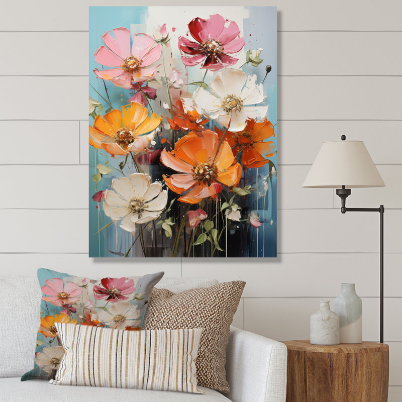 Collage de fleurs claires Zinnias II, H 40 po x l 30 po x P 1,5 po