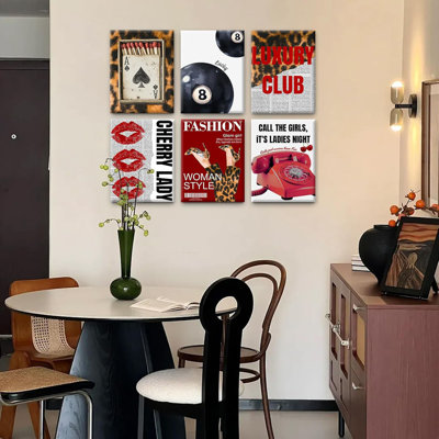 Léopard rouge, art mural guépard, toile tendance, décoration murale, mode, 8 affiches de balles, léopard, impressions de Cochon BCBG, peinture Lucky élégante pour dortoir de 8 x 10 x 6 pouces, prêt à être accroché