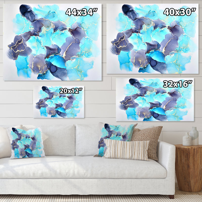 Turquoise de luxe abstrait fluide III - peinture sur toile, H 34 po x l 44 po x P 1,5 po, Toile tendue