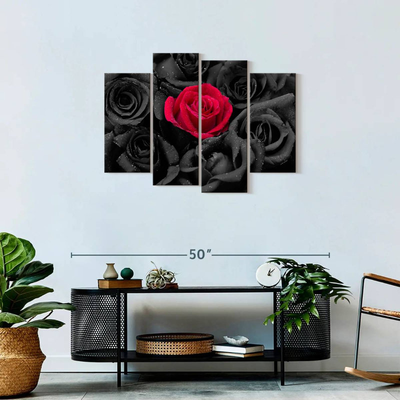 " Red Rose Pop " 4 - Pieces, 27" H x 43" W x 1.25" D