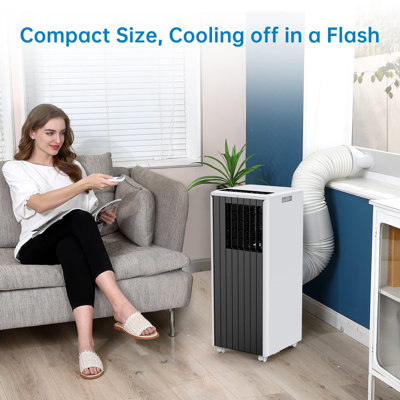 Climatiseur portatif 3-en-1 intelligent 8 000 BTU avec affichage DEL et télécommande, mode de sommeil ultra-silencieux (51 dB), mobilité facile pour les pièces jusqu'à 350 pieds carrés