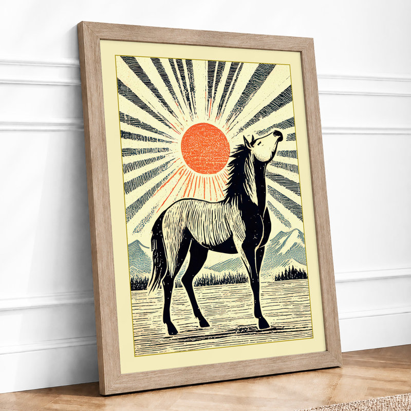 Llama at Sunrise Japandi 1 Piece Single Picture Frame Wall Art, A1 - 84.1 x 59.4 cm, Oak