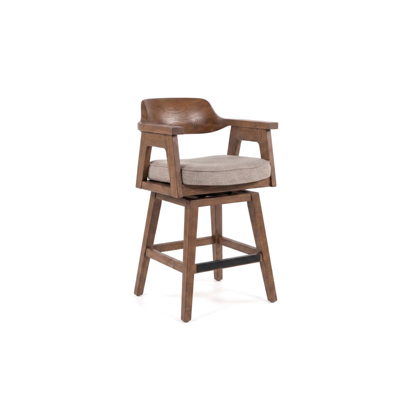 Upholstered Counter Stool with Solid Wood Frame, Brown/Beige, 24"