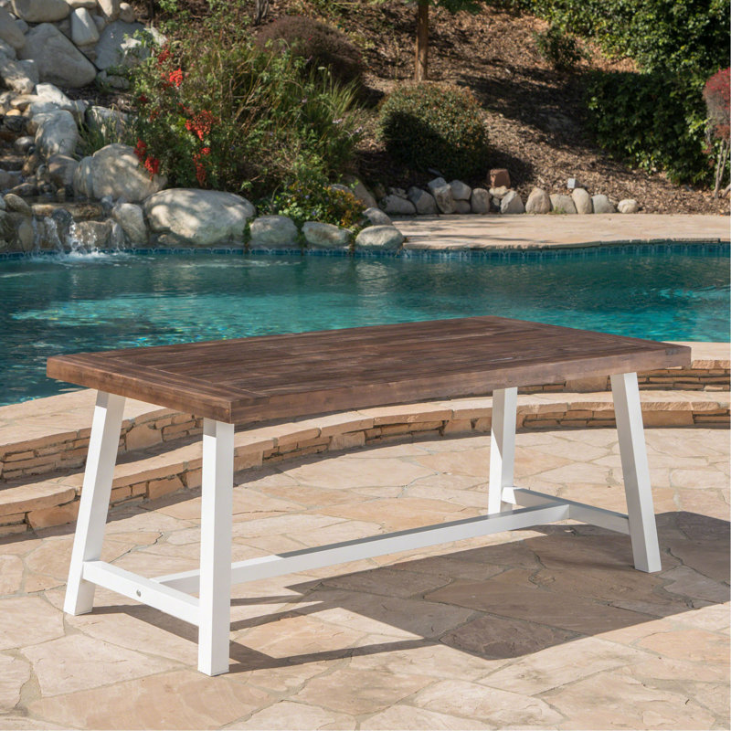 Table de salle à manger d'extérieur en bois d'acacia à finition sablée, Brown Top/White Base