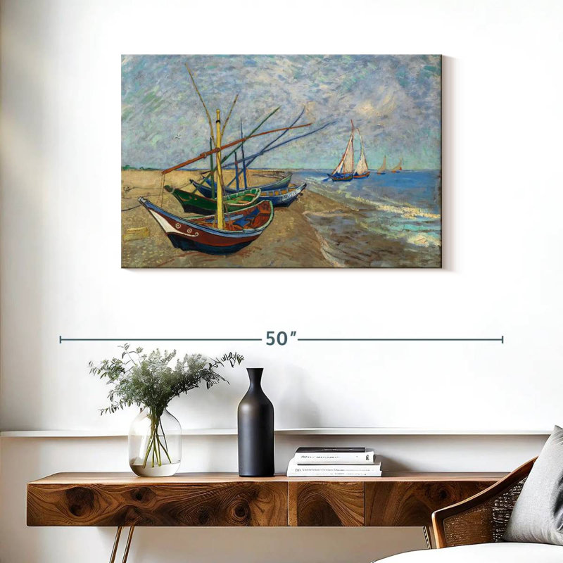 Mehar, bateaux de pêche sur la plage II, H 24 po x l 36 po