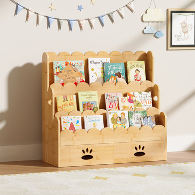 Montessori  3-Tier  Bamboo Kids Bookcase with Drawers