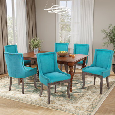 Thickened Fabric Upholstered Wooden Nailhead Dining Chairs (Set of 6)